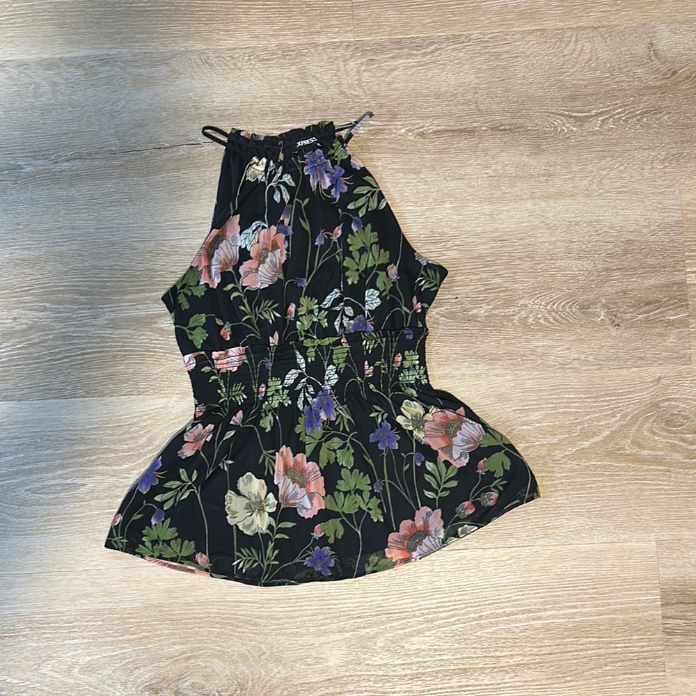 Express Black Floral Halter Blouse